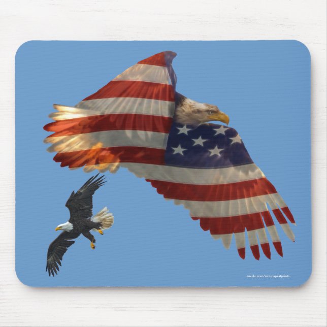 Flying Bald Eagles & U.S. Flag Patriotic Mousemat Mouse Pad (Front)