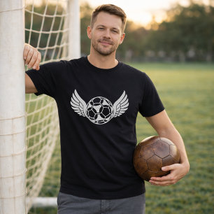 Flying Ball Soccer Art; Winged Footbball Graphic T-Shirt