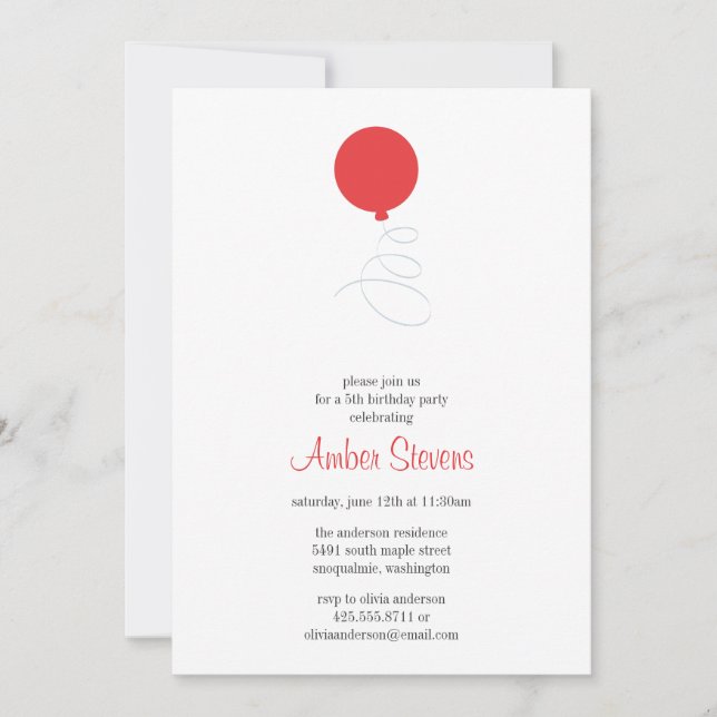 Flying Balloon Party Invitation (Front)