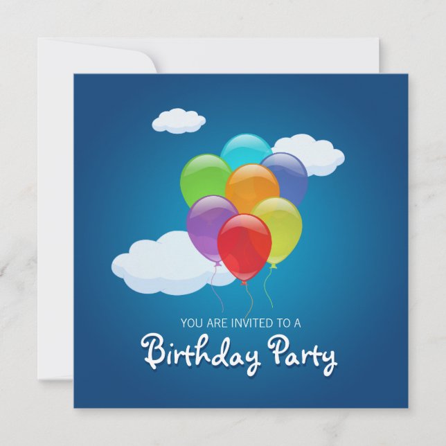 Flying Balloons Birthday Party invitation (Front)