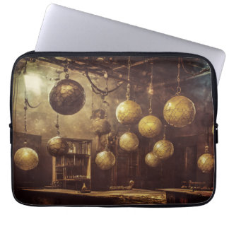 Flying balls, in an steampunk laboratory laptop sleeve