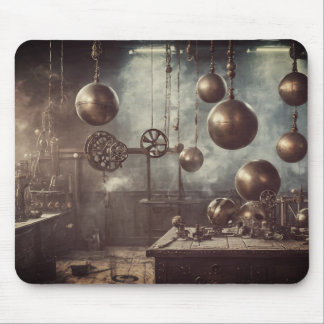 Flying balls, in an steampunk laboratory mouse pad