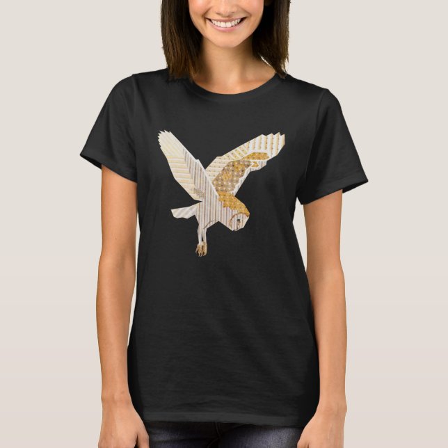Flying Barn Owl Collage Bird Art T-Shirt (Front)