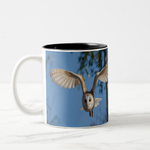 Flying barn owl Two-Tone coffee mug