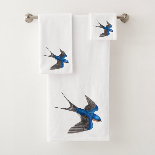 Flying Barn Swallow Bird Art Bath Towel Set