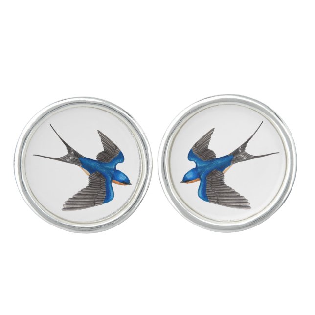 Flying Barn Swallow Bird Art Cufflinks (Front)
