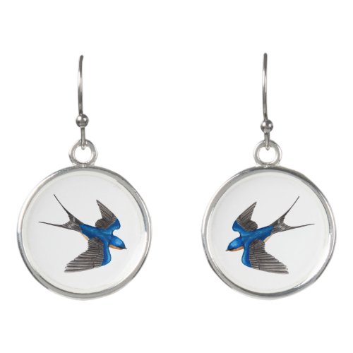 Flying Barn Swallow Bird Art Earrings
