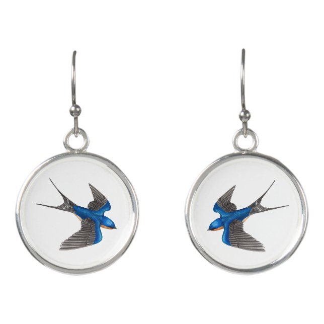 Flying Barn Swallow Bird Art Earrings (Front)