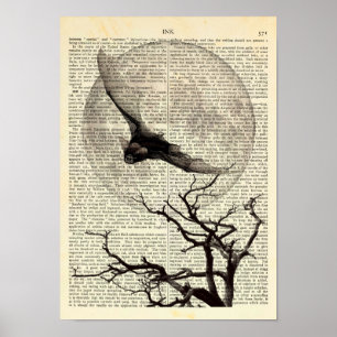 Flying Bat, Full Moon, Traditional Gothic Art Poster