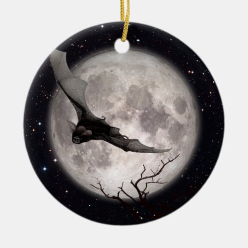 Flying Bat Full Moon Traditional Gothic Vampire Ceramic Ornament