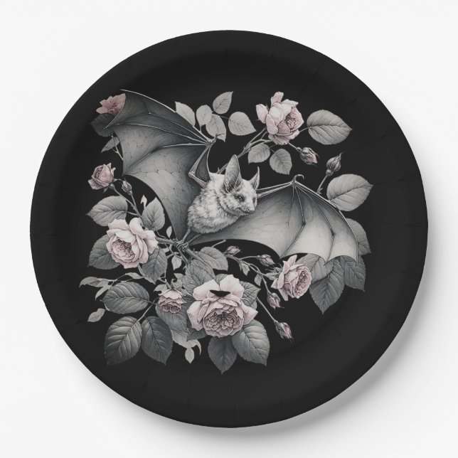 Flying Bat Halloween Paper Plates (Front)