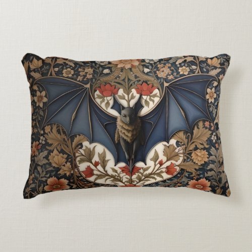 Flying Bat _ Modern William Morris Floral  Accent Pillow