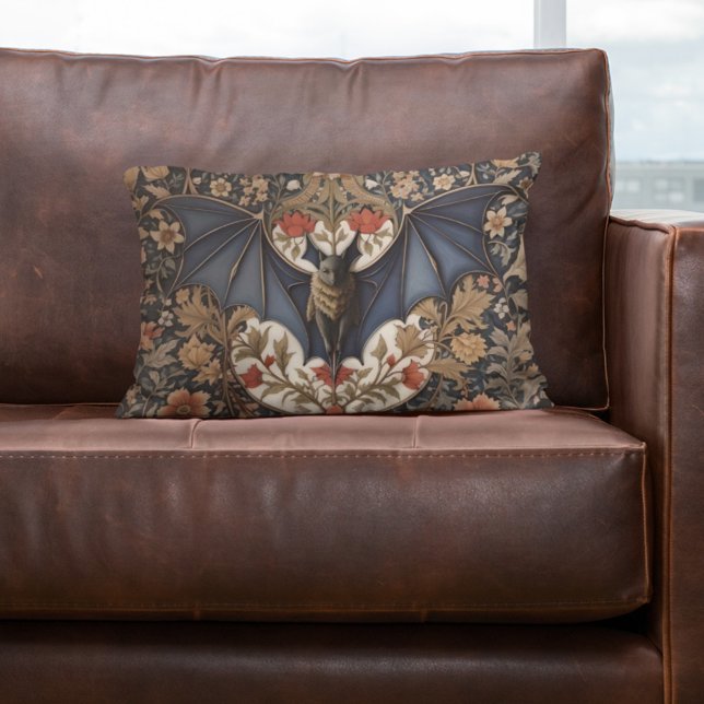 Flying Bat - Modern William Morris Floral  Accent Pillow (Creator Uploaded)