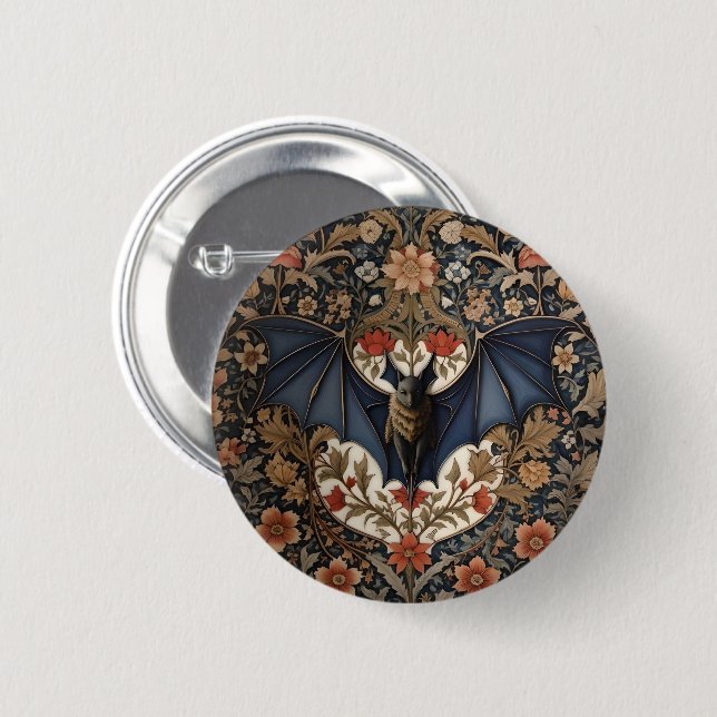 Flying Bat - Modern William Morris Floral  Button (Front & Back)