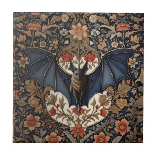 Flying Bat _ Modern William Morris Floral  Ceramic Tile