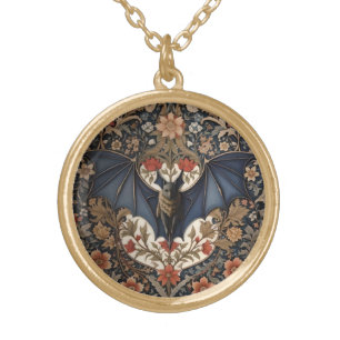 Flying Bat - Modern William Morris Floral  Gold Plated Necklace
