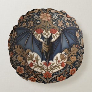 Flying Bat - Modern William Morris Floral Round Pillow