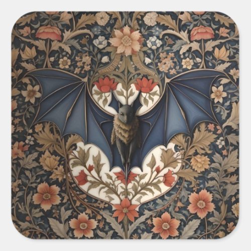 Flying Bat _ Modern William Morris Floral  Square Sticker