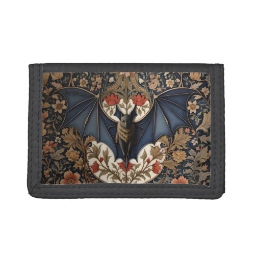Flying Bat _ Modern William Morris Floral  Trifold Wallet