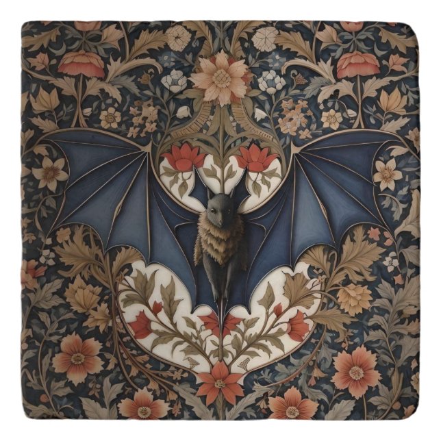 Flying Bat - Modern William Morris Floral  Trivet (Front)