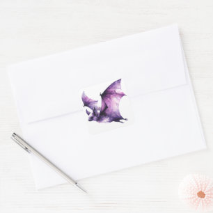 Flying Bat Purple Watercolor Square Sticker