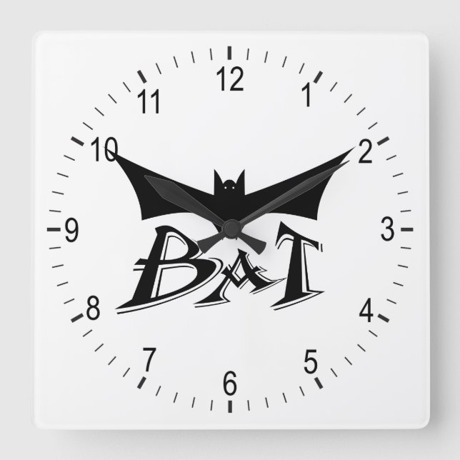 Flying bat square wall clock (Front)