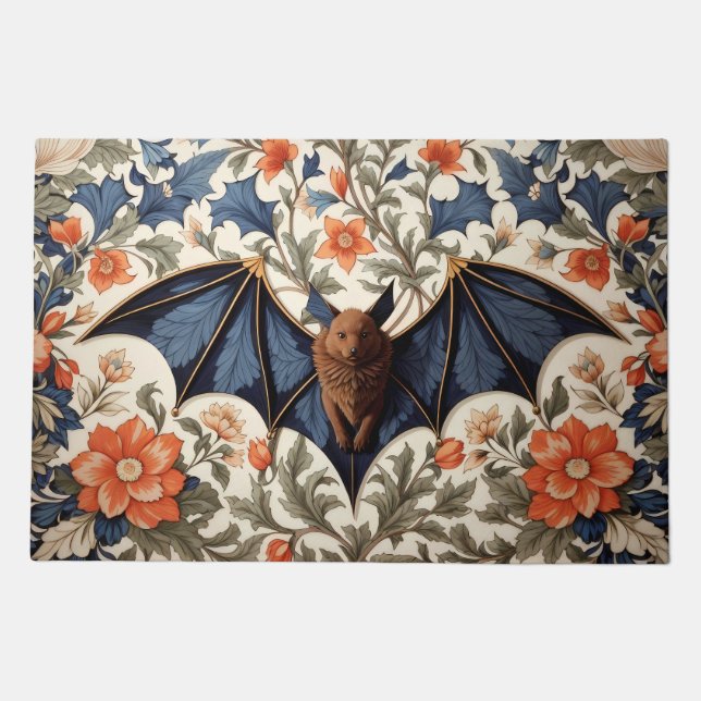 Flying Bat William Morris Inspired Floral Doormat (Front)