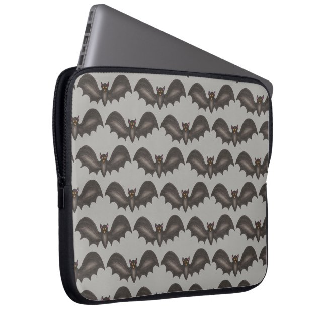 Flying Bats Black Gray Happy Halloween Print Laptop Sleeve (Front Right)