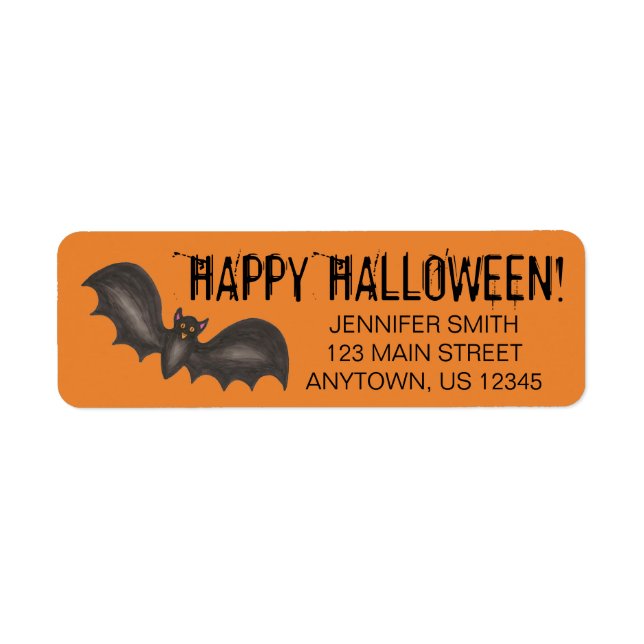 Flying Bats Black Orange Happy Halloween Custom Label (Front)