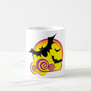 Flying Bats Halloween Night Full Moon Swirls Coffee Mug