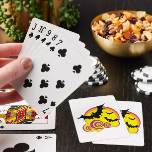 Flying Bats Halloween Night Full Moon Swirls Poker Cards