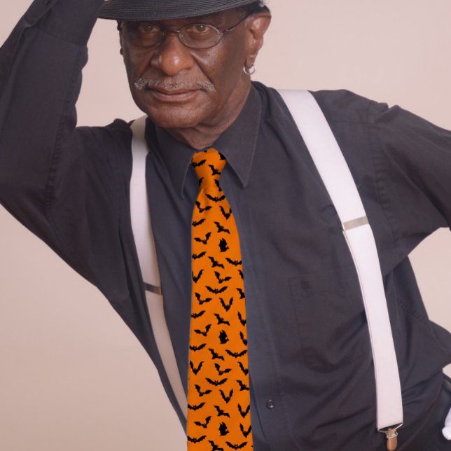 Flying bats Halloween Orange Neck Tie (Creator Uploaded)