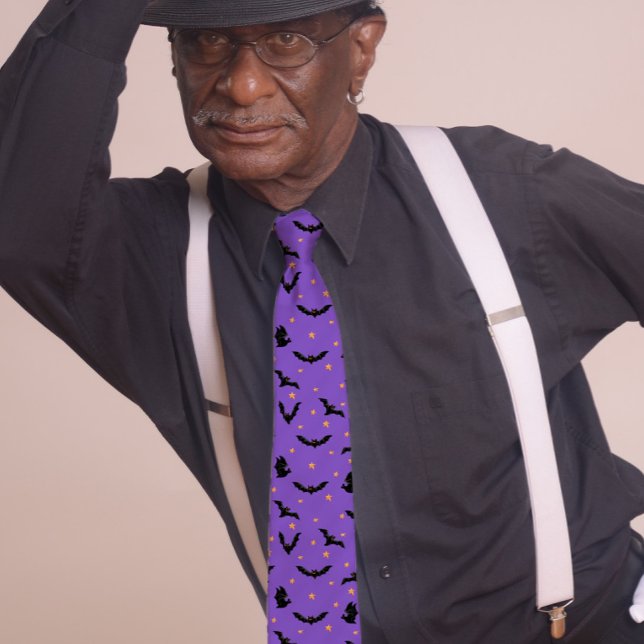 Flying bats Halloween Purple Neck Tie (Creator Uploaded)