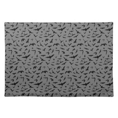 Flying Bats Happy Halloween Gray Cloth Placemat
