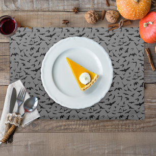 Flying Bats Happy Halloween Gray Cloth Placemat