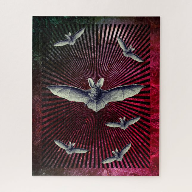 Flying Bats, Magenta Sunburst, Optical Illusion Jigsaw Puzzle (Vertical)