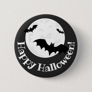 Flying Bats & Moon Halloween  Button