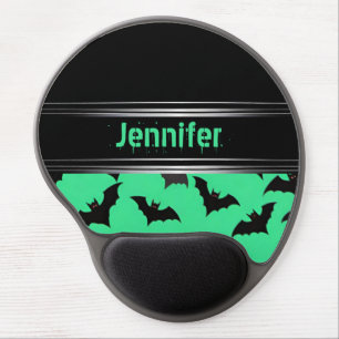 Flying Bats on Green: Spooky Halloween Vibes Gel Mouse Pad