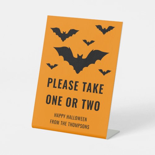 Flying Bats On Orange Trick Or Treaters Candy Note Pedestal Sign