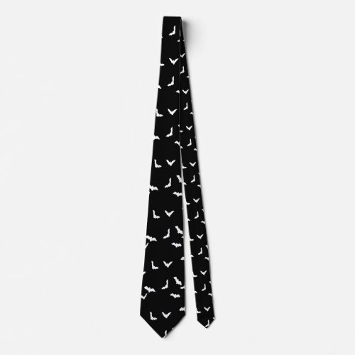 Flying Bats Printed Black  White Silky Necktie