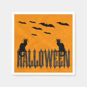 Flying Bats & Spooky Cats Halloween Serviettes Paper Napkins
