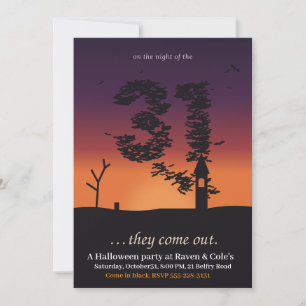 Flying Bats Spooky October 31 Halloween Party Invitation