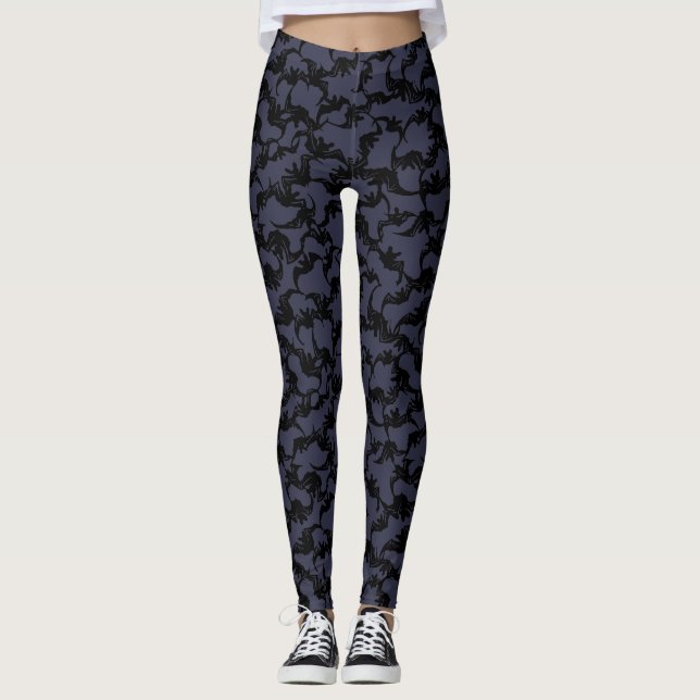 Flying Bats Vintage Japanese Stencil Pattern Leggings (Front)
