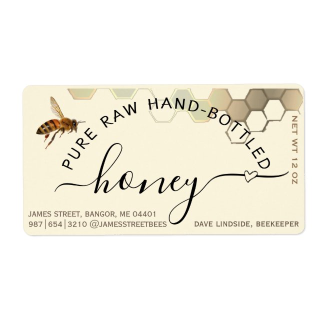 Flying Bee Hand Bottled Honey with heart label (Front)