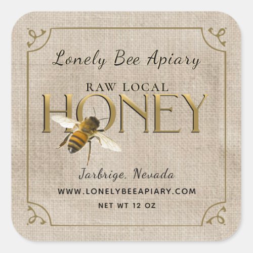 Flying Bee Metallic Gold Honey Label fancy border