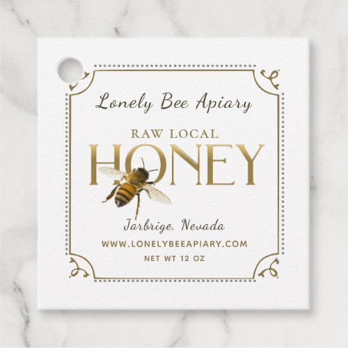 Flying Bee Metallic Gold Honey Label fancy border