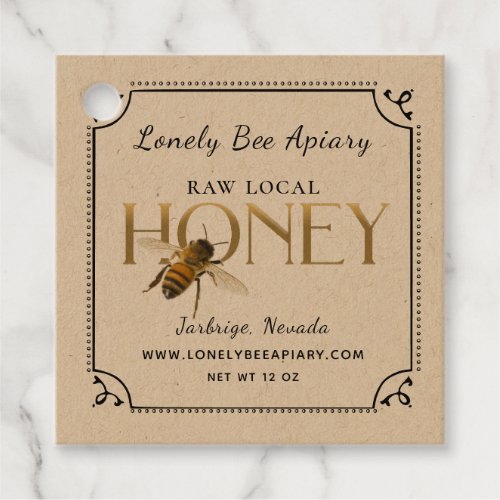 Flying Bee Metallic Gold Honey Tag fancy border