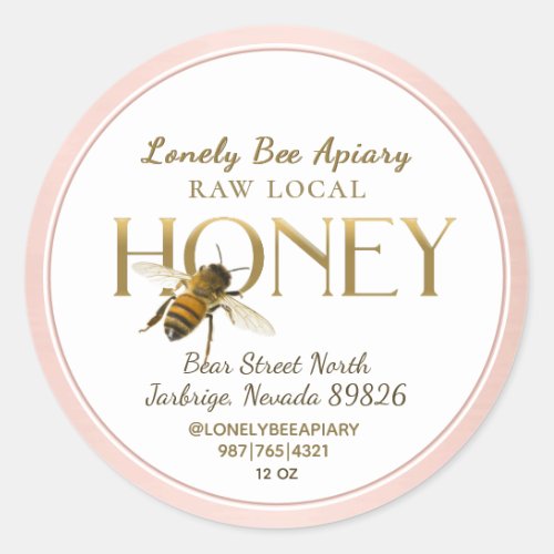Flying Bee Raw Local Honey Label Pink Border