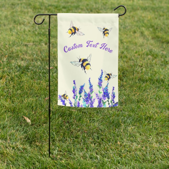 Flying Bees Garden Flag with Custom Text (In SItu)