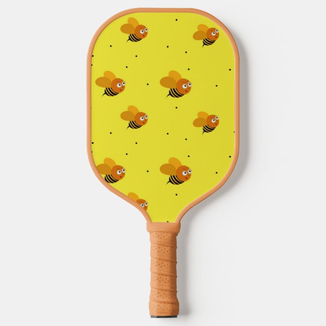 Flying bees on yellow pattern pickleball paddle (Front)